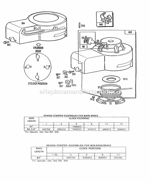 Blower Hsgs Rewind Start Diagram and Parts List for 090782-0140-01  Briggs and Stratton Engine